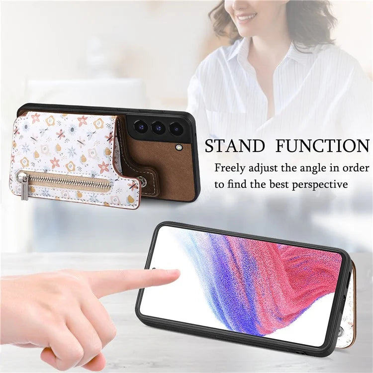 D10 For Samsung Galaxy S22+ 5G TPU+Leather Cover Pattern Printed Retro Phone Protective Case