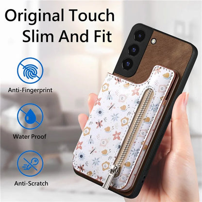 D10 For Samsung Galaxy S22+ 5G TPU+Leather Cover Pattern Printed Retro Phone Protective Case