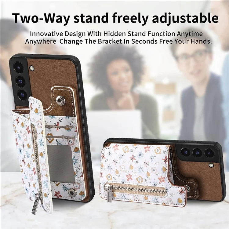 D10 For Samsung Galaxy S22+ 5G TPU+Leather Cover Pattern Printed Retro Phone Protective Case