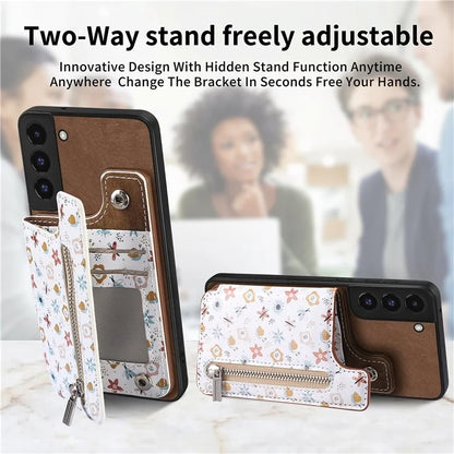 D10 For Samsung Galaxy S22+ 5G TPU+Leather Cover Pattern Printed Retro Phone Protective Case