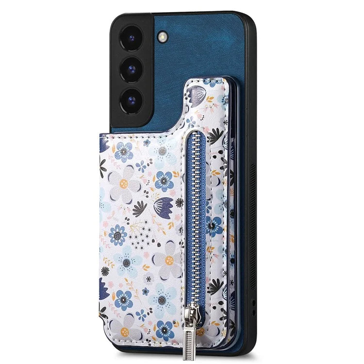 D10 For Samsung Galaxy S22+ 5G TPU+Leather Cover Pattern Printed Retro Phone Protective Case