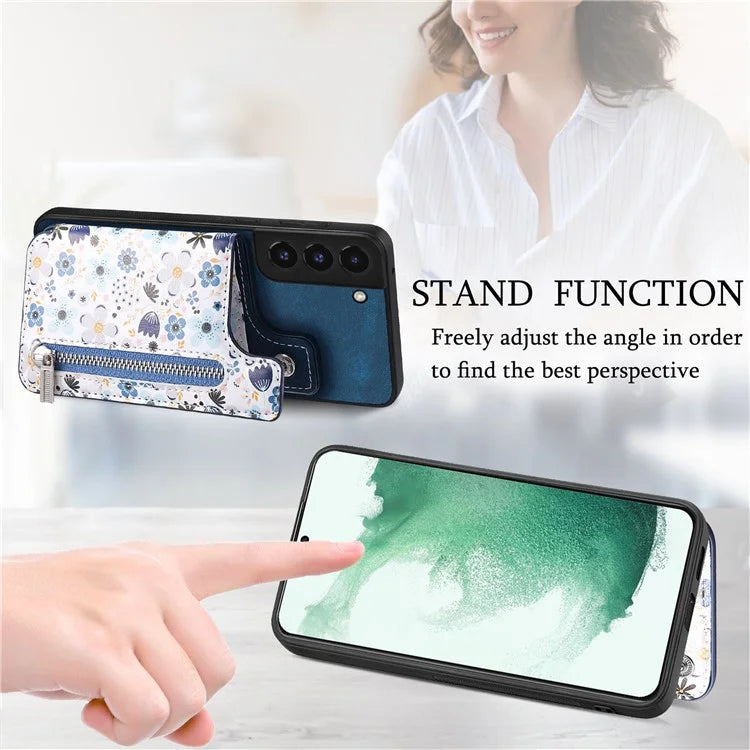 D10 For Samsung Galaxy S22+ 5G TPU+Leather Cover Pattern Printed Retro Phone Protective Case