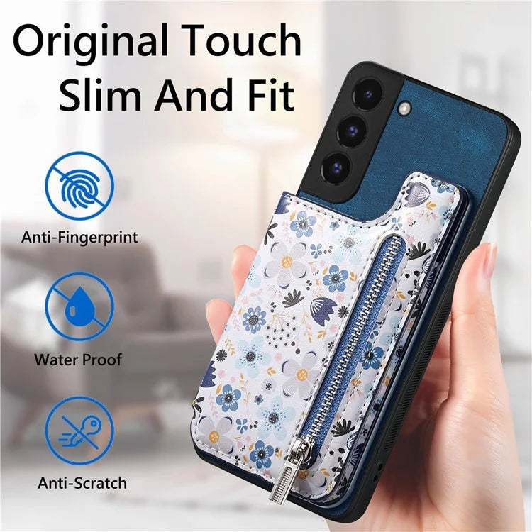 D10 For Samsung Galaxy S22+ 5G TPU+Leather Cover Pattern Printed Retro Phone Protective Case