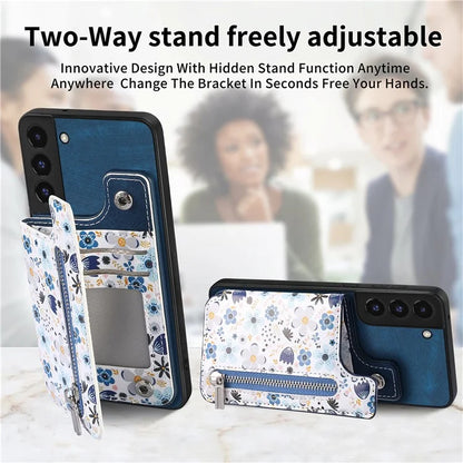 D10 For Samsung Galaxy S22+ 5G TPU+Leather Cover Pattern Printed Retro Phone Protective Case