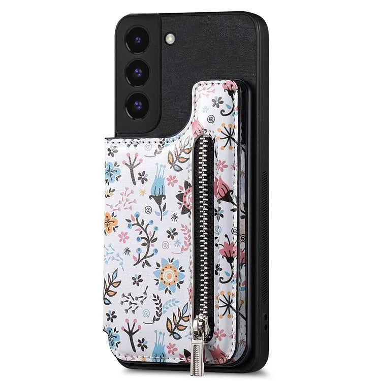 D10 For Samsung Galaxy S22+ 5G TPU+Leather Cover Pattern Printed Retro Phone Protective Case