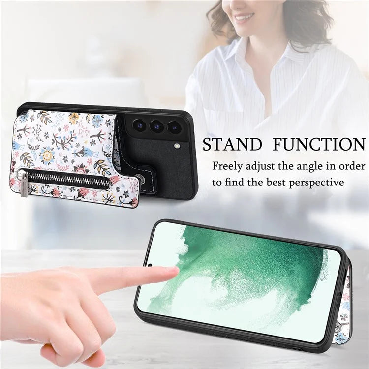 D10 For Samsung Galaxy S22+ 5G TPU+Leather Cover Pattern Printed Retro Phone Protective Case