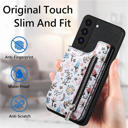 D10 For Samsung Galaxy S22+ 5G TPU+Leather Cover Pattern Printed Retro Phone Protective Case