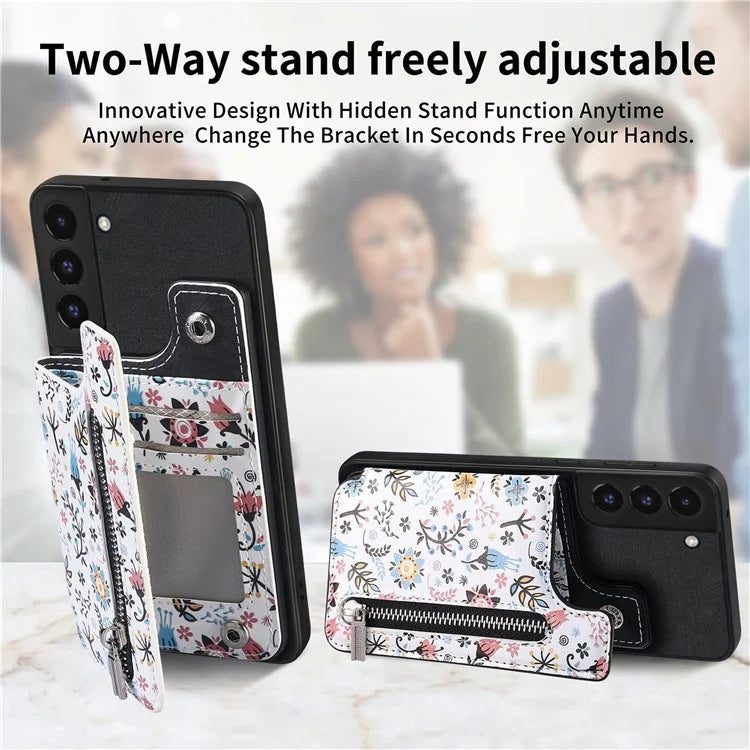 D10 For Samsung Galaxy S22+ 5G TPU+Leather Cover Pattern Printed Retro Phone Protective Case