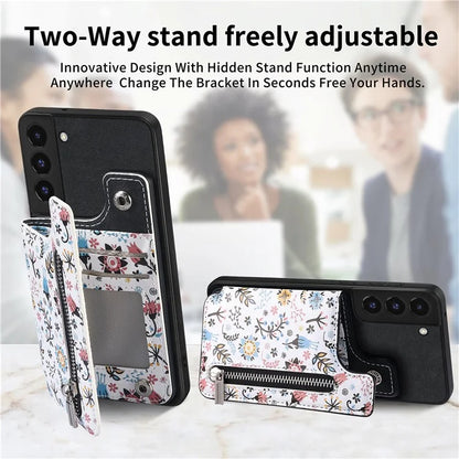 D10 For Samsung Galaxy S22+ 5G TPU+Leather Cover Pattern Printed Retro Phone Protective Case