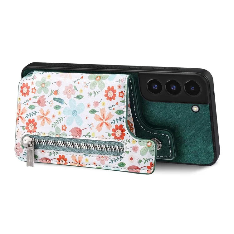D10 For Samsung Galaxy S22+ 5G TPU+Leather Cover Pattern Printed Retro Phone Protective Case