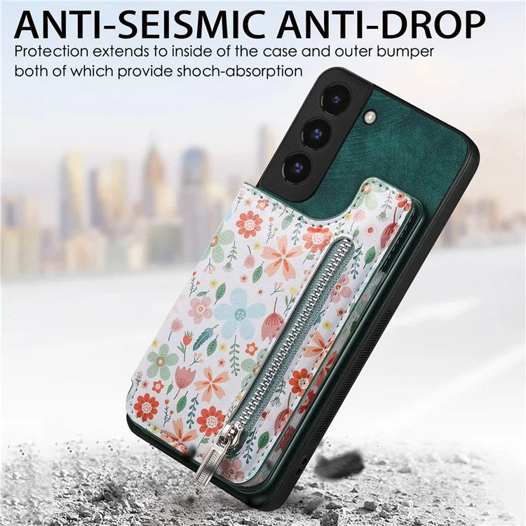 D10 For Samsung Galaxy S22+ 5G TPU+Leather Cover Pattern Printed Retro Phone Protective Case