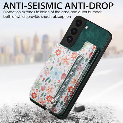 D10 For Samsung Galaxy S22+ 5G TPU+Leather Cover Pattern Printed Retro Phone Protective Case