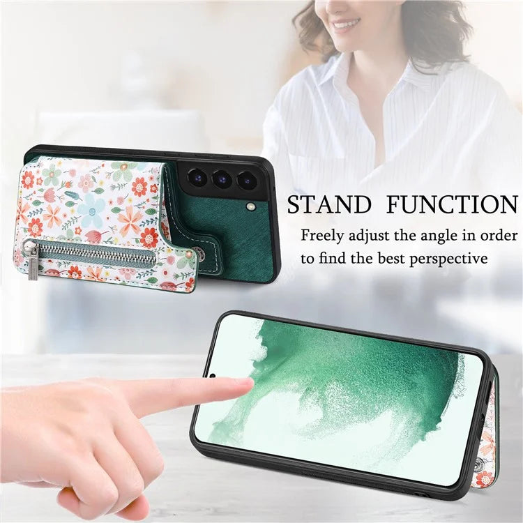 D10 For Samsung Galaxy S22+ 5G TPU+Leather Cover Pattern Printed Retro Phone Protective Case