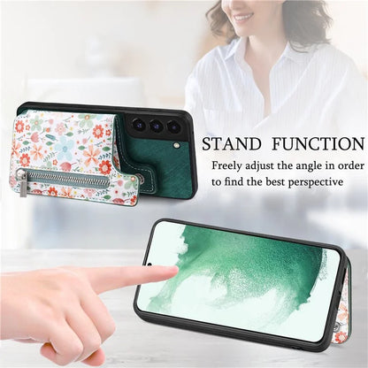 D10 For Samsung Galaxy S22+ 5G TPU+Leather Cover Pattern Printed Retro Phone Protective Case