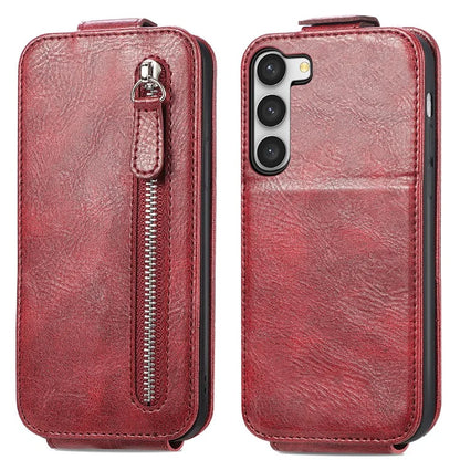 For Samsung Galaxy S23 Case Vertical Flip Zipper Wallet Anti-fall Leather Phone Cover