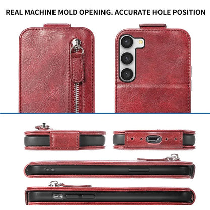For Samsung Galaxy S23 Case Vertical Flip Zipper Wallet Anti-fall Leather Phone Cover