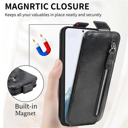 For Samsung Galaxy S23 Case Vertical Flip Zipper Wallet Anti-fall Leather Phone Cover