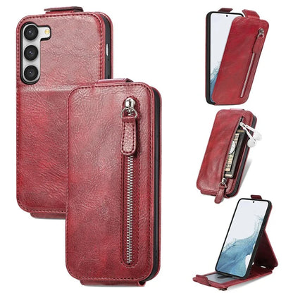 For Samsung Galaxy S23 Case Vertical Flip Zipper Wallet Anti-fall Leather Phone Cover