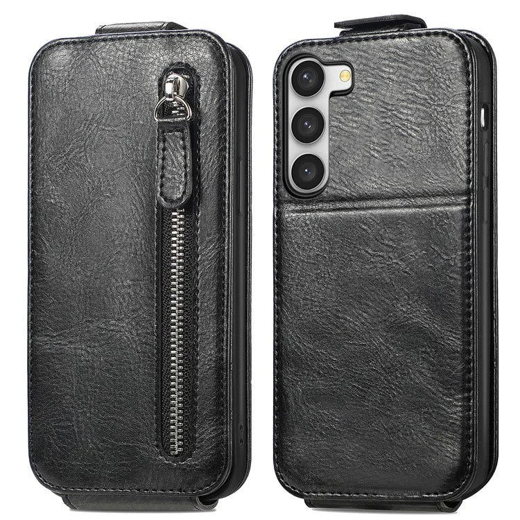 For Samsung Galaxy S23 Case Vertical Flip Zipper Wallet Anti-fall Leather Phone Cover