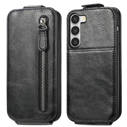For Samsung Galaxy S23 Case Vertical Flip Zipper Wallet Anti-fall Leather Phone Cover