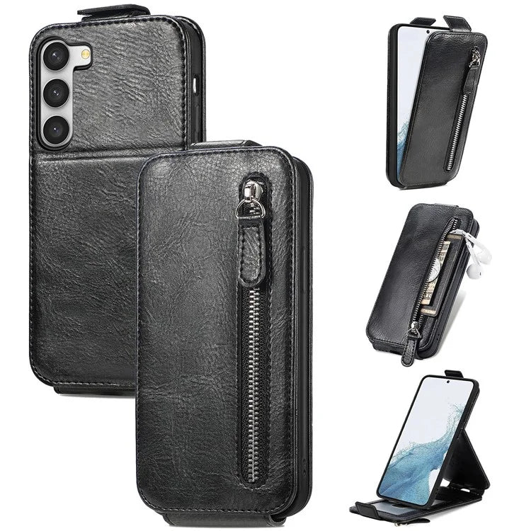 For Samsung Galaxy S23 Case Vertical Flip Zipper Wallet Anti-fall Leather Phone Cover