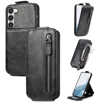 For Samsung Galaxy S23 Case Vertical Flip Zipper Wallet Anti-fall Leather Phone Cover
