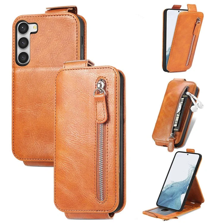For Samsung Galaxy S23 Case Vertical Flip Zipper Wallet Anti-fall Leather Phone Cover