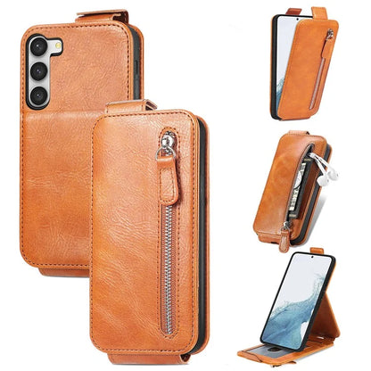 For Samsung Galaxy S23 Case Vertical Flip Zipper Wallet Anti-fall Leather Phone Cover