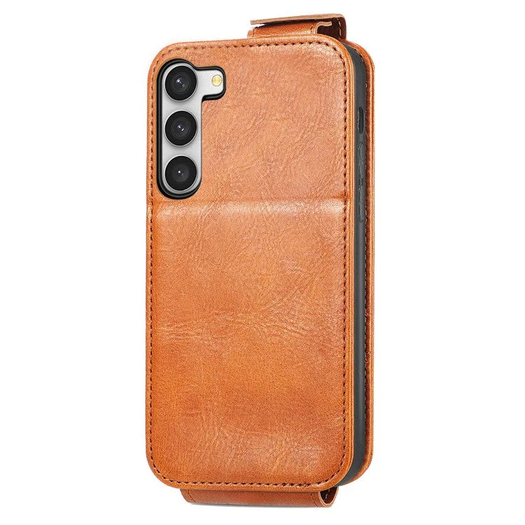 For Samsung Galaxy S23 Case Vertical Flip Zipper Wallet Anti-fall Leather Phone Cover