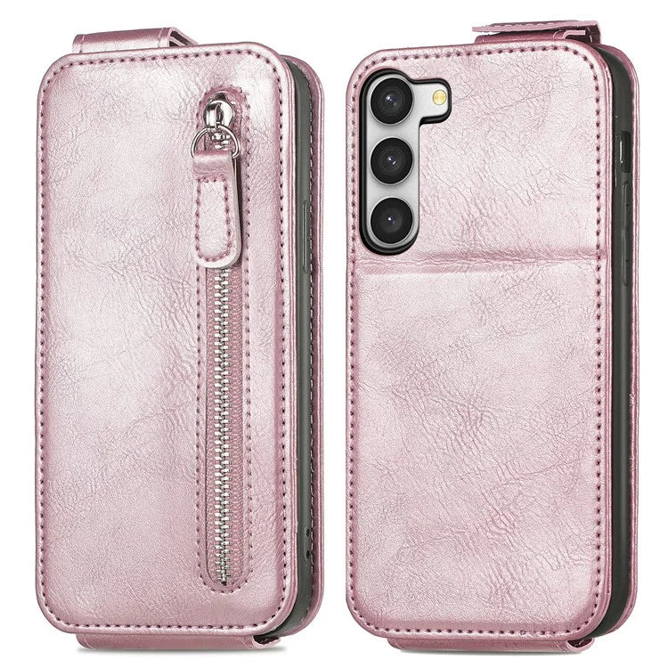 For Samsung Galaxy S23 Case Vertical Flip Zipper Wallet Anti-fall Leather Phone Cover