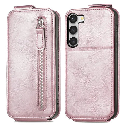 For Samsung Galaxy S23 Case Vertical Flip Zipper Wallet Anti-fall Leather Phone Cover