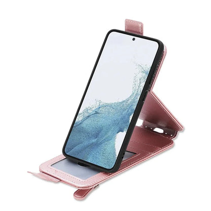 For Samsung Galaxy S23 Case Vertical Flip Zipper Wallet Anti-fall Leather Phone Cover