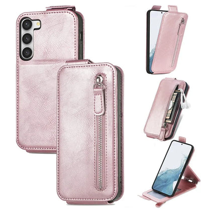 For Samsung Galaxy S23 Case Vertical Flip Zipper Wallet Anti-fall Leather Phone Cover
