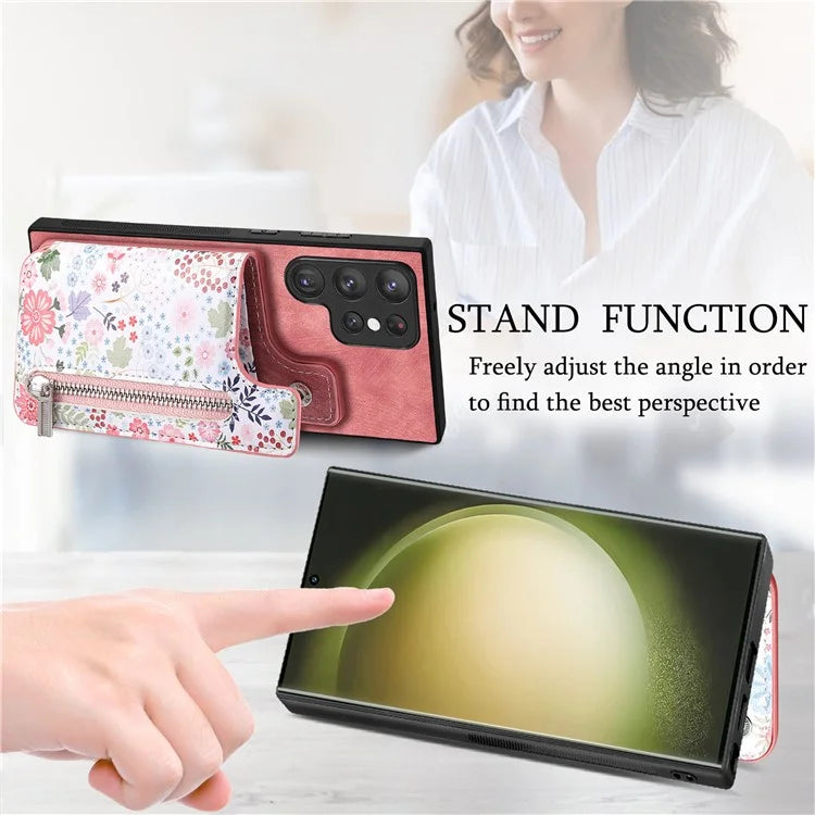 D10 For Samsung Galaxy S23 Ultra TPU+Leather Case Phone Back Cover Retro Card Bag