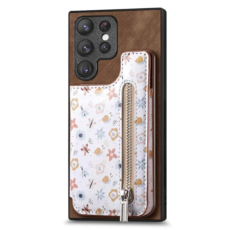 D10 For Samsung Galaxy S23 Ultra TPU+Leather Case Phone Back Cover Retro Card Bag