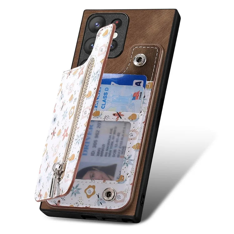 D10 For Samsung Galaxy S23 Ultra TPU+Leather Case Phone Back Cover Retro Card Bag