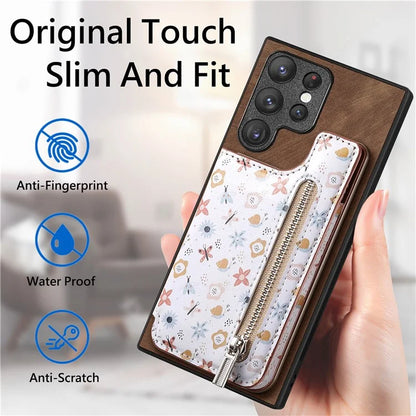 D10 For Samsung Galaxy S23 Ultra TPU+Leather Case Phone Back Cover Retro Card Bag