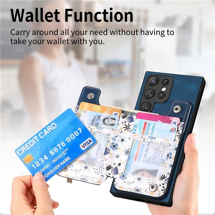 D10 For Samsung Galaxy S23 Ultra TPU+Leather Case Phone Back Cover Retro Card Bag