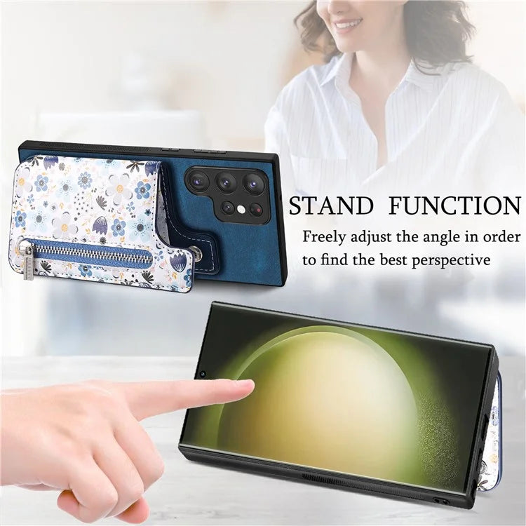 D10 For Samsung Galaxy S23 Ultra TPU+Leather Case Phone Back Cover Retro Card Bag