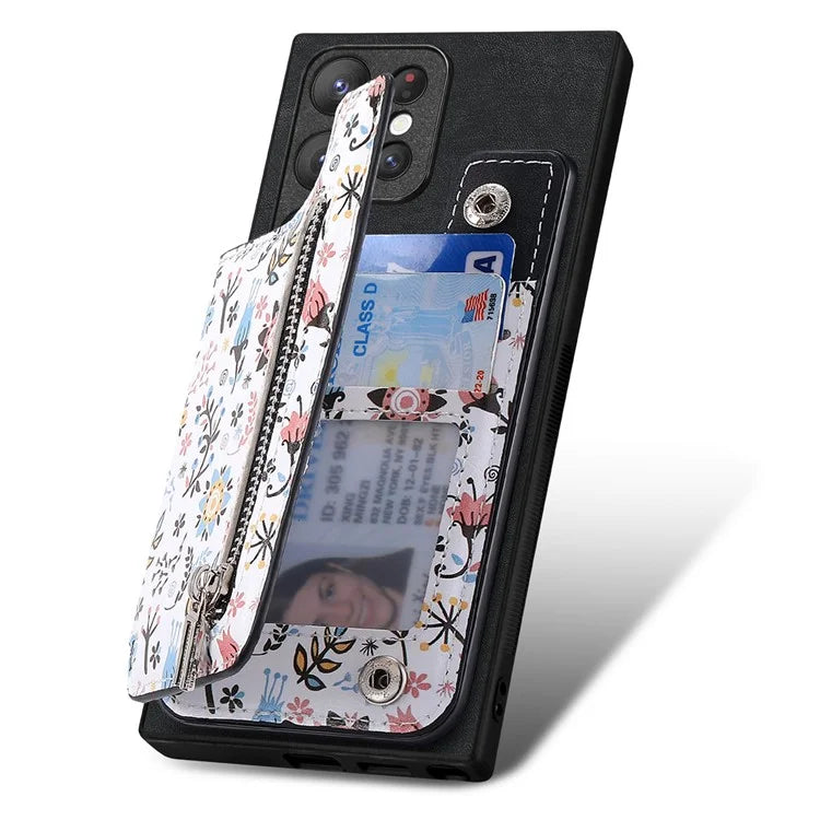 D10 For Samsung Galaxy S23 Ultra TPU+Leather Case Phone Back Cover Retro Card Bag