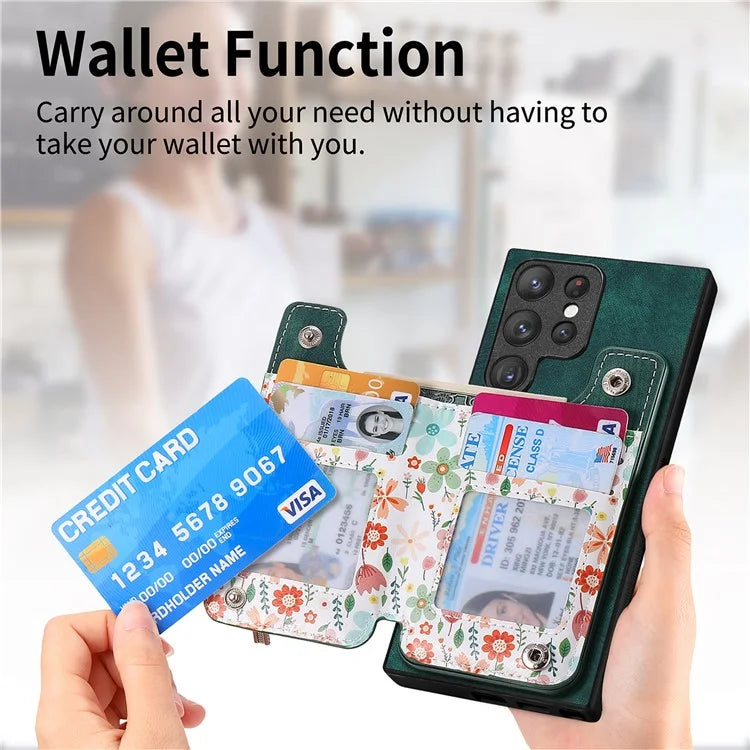 D10 For Samsung Galaxy S23 Ultra TPU+Leather Case Phone Back Cover Retro Card Bag