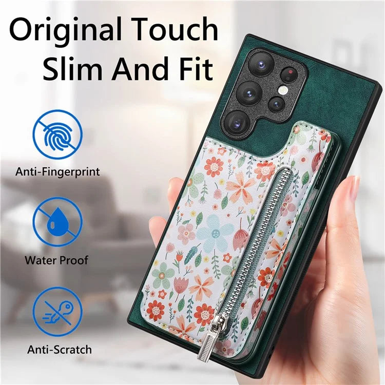 D10 For Samsung Galaxy S23 Ultra TPU+Leather Case Phone Back Cover Retro Card Bag