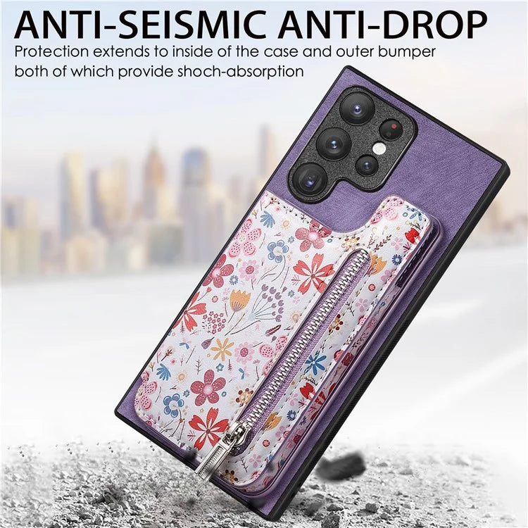D10 For Samsung Galaxy S22 Ultra 5G Case Pattern Printed Retro Leather + TPU Wallet Phone Cover