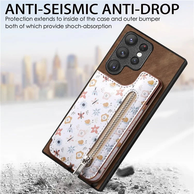 D10 For Samsung Galaxy S22 Ultra 5G Case Pattern Printed Retro Leather + TPU Wallet Phone Cover