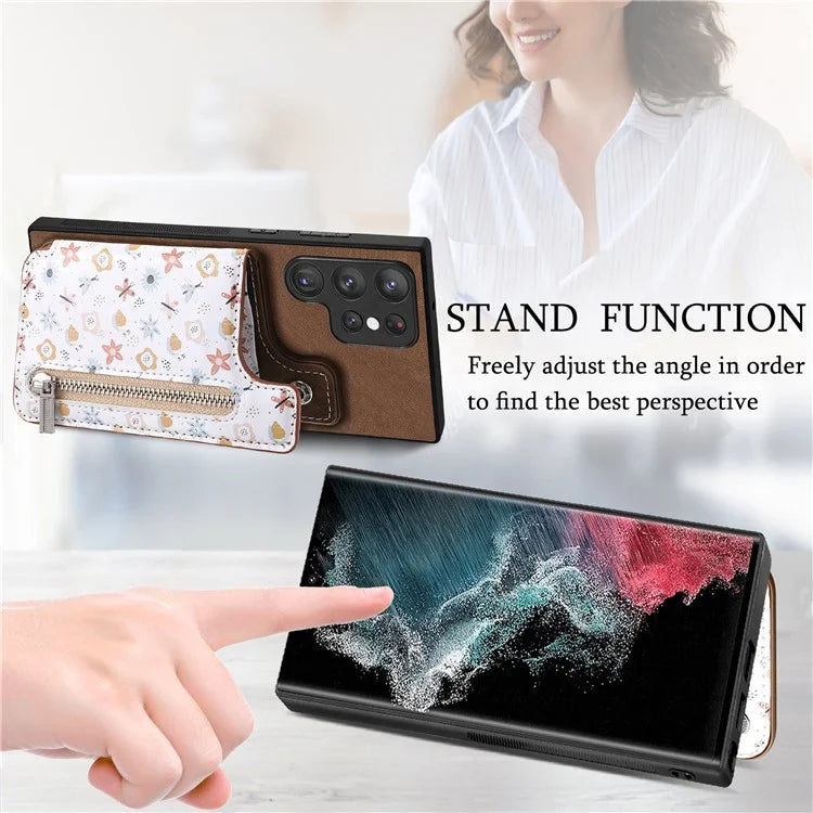 D10 For Samsung Galaxy S22 Ultra 5G Case Pattern Printed Retro Leather + TPU Wallet Phone Cover