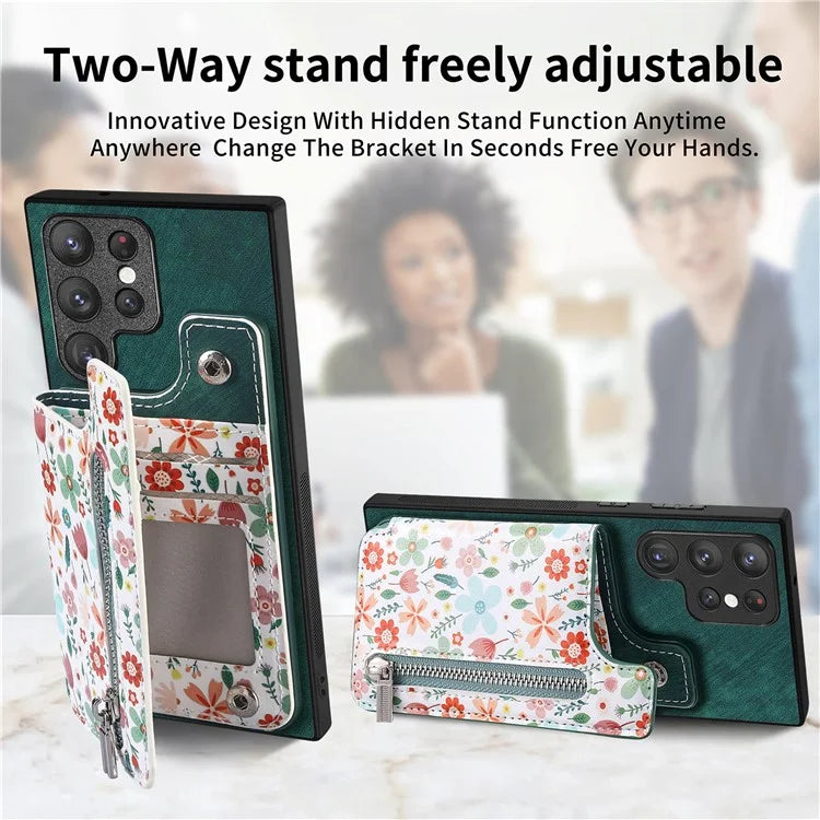 D10 For Samsung Galaxy S22 Ultra 5G Case Pattern Printed Retro Leather + TPU Wallet Phone Cover