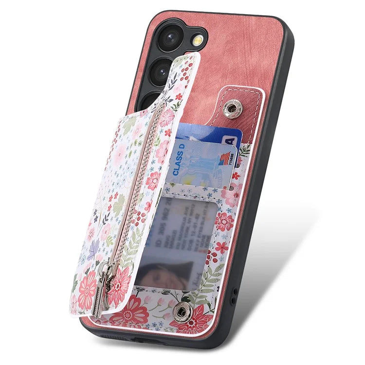 D10 For Samsung Galaxy S23 Kickstand Case Pattern Printed Retro Leather+TPU Phone Cover with Wallet