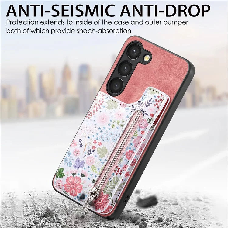 D10 For Samsung Galaxy S23 Kickstand Case Pattern Printed Retro Leather+TPU Phone Cover with Wallet