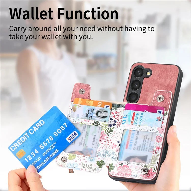 D10 For Samsung Galaxy S23 Kickstand Case Pattern Printed Retro Leather+TPU Phone Cover with Wallet