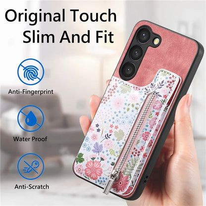 D10 For Samsung Galaxy S23 Kickstand Case Pattern Printed Retro Leather+TPU Phone Cover with Wallet
